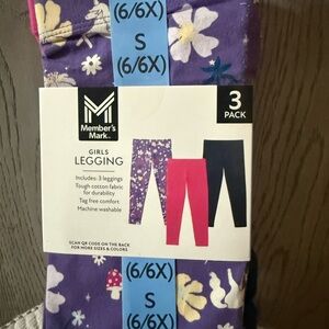 Member's Mark Girls' Purple Floral & Pink 3-Pack Leggings